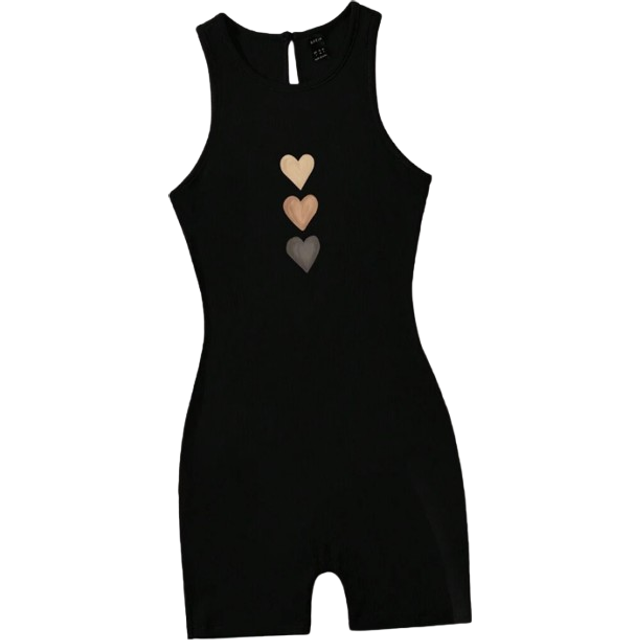 SHEIN Casual Knitted Heart Pattern Women&#39;s Round Neck Tank Top And Shorts Bodycon Unitards, Suitable For Summer