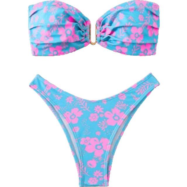 Swim Mod Women&#39;s Holiday Floral Printed Bandeau Sexy Bikini Set Summer