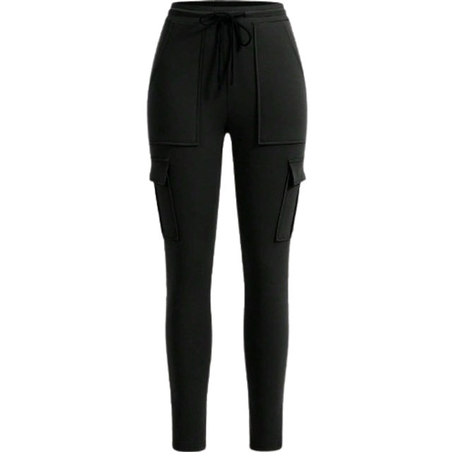 SHEIN Black Knitted Stretchy Women&#39;s Leggings,Ladies Spring/Fall Casual Drawstring,Pocket Natural Skinny Cropped Black Skinny Women Pants,Casual Daily Wear