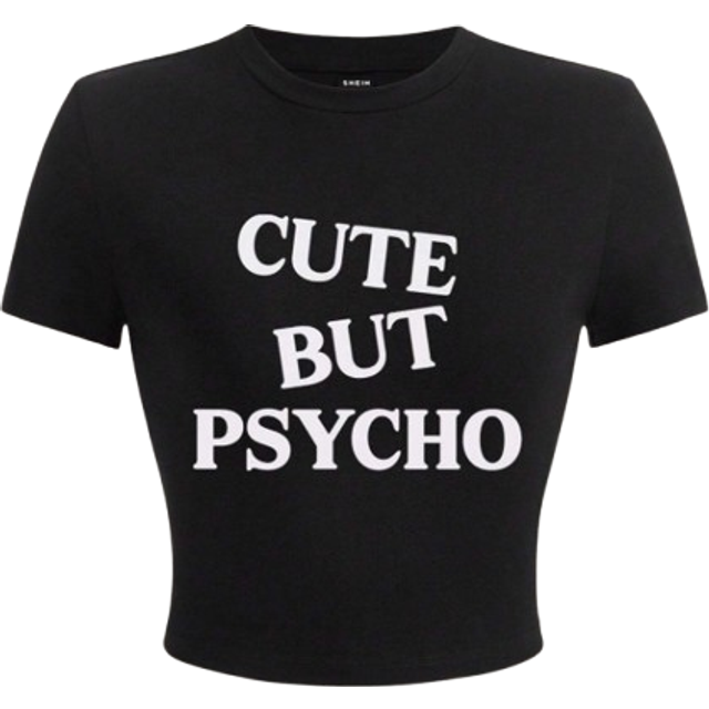 Slaydiva Casual Minimalist &#34;Cute But Psycho&#34; Graphic Round Neck Short Sleeve Cropped Fitted T-Shirt For Women, Summer