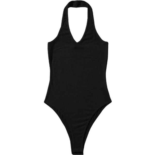 SHEIN Plus Size Solid Color Halter Neck Sleeveless Bodysuit