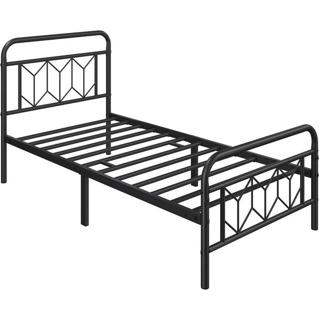 Modern Metal Bed Frame with Vintage Headboard - Black (Double (4&#39;6))