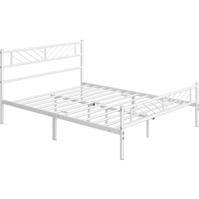 Minimalist Metal Slatted Bed Platform with Arrow Design Headboard - White (Single (3&#39;))