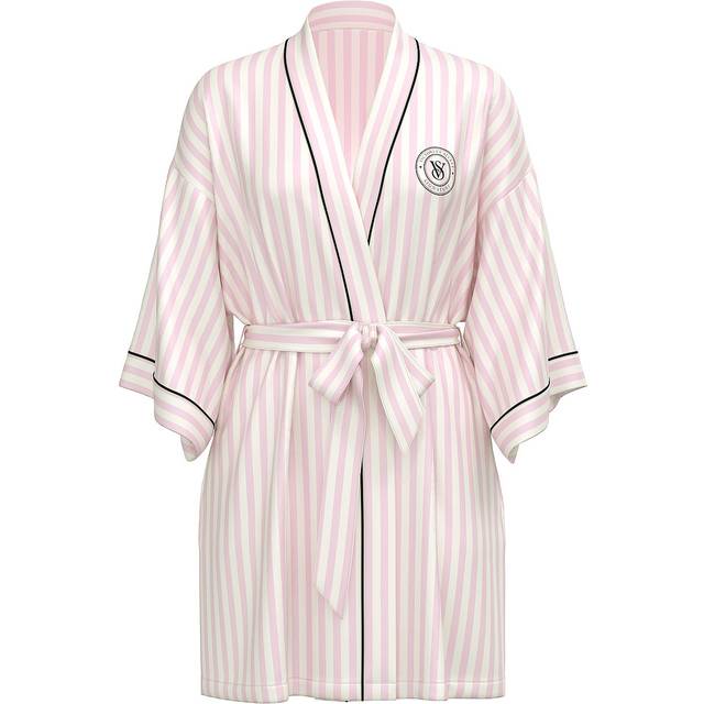 Victoria's Secret Pink Iconic Stripe Satin Short Piped Robe - pink iconic stripe - XL-2XL