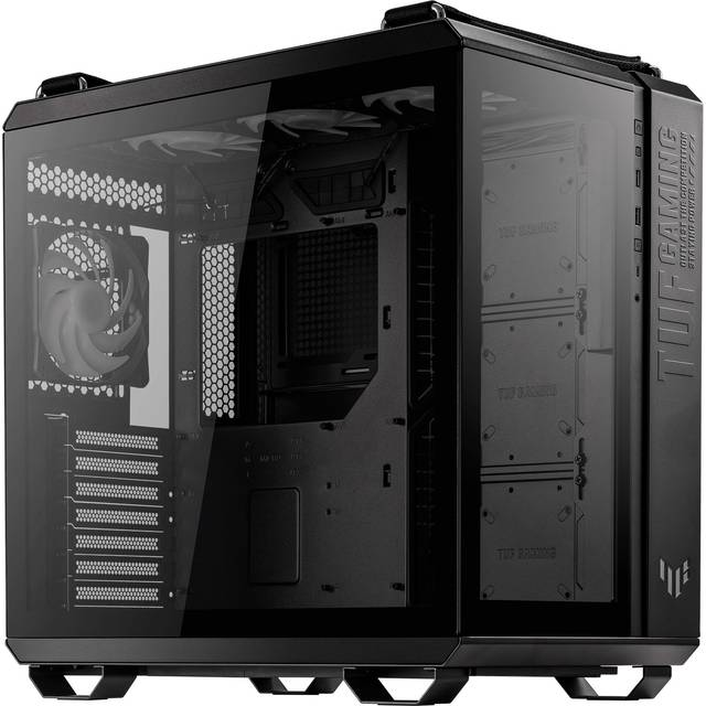 ASUS TUF GAMING GT502 PLUS TG ARGB BLACK fodral för PC, Mid ATX, Dubbelkamera, verktygslösa sidopaneler, USB 3.2 Gen2 Type-C, 4 ARGB-fläktar förinstallerade, svart