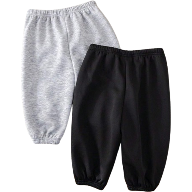 SHEIN 2pcs Baby Boys Thermal Lined Elastic Waist Loose Fit Casual Sweatpants, Grey & Black, Fall/Winter