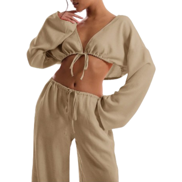 MUSERA Linen Feel Tie Front Wide Sleeve Beach Top Boho Vacation Spring Summer Sexy Elegant Ibiza