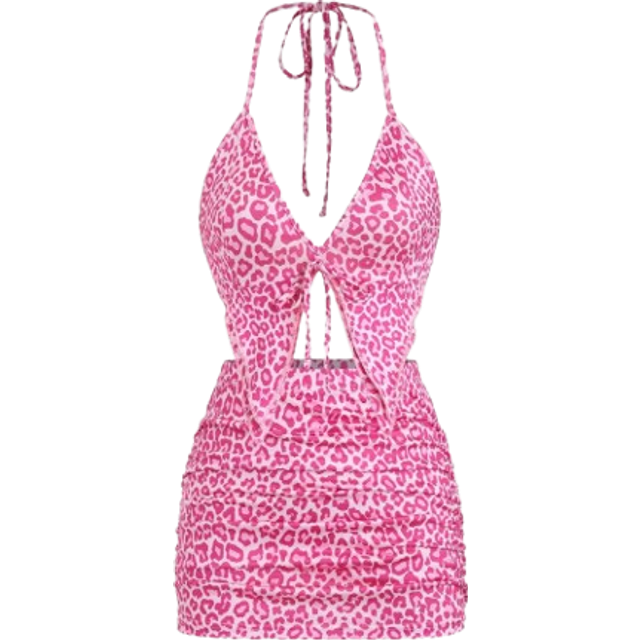 EgrlEra Allover Print Halterneck Backless Top And Pleated Skirt Two-Piece Set Y2K OutfitÂ