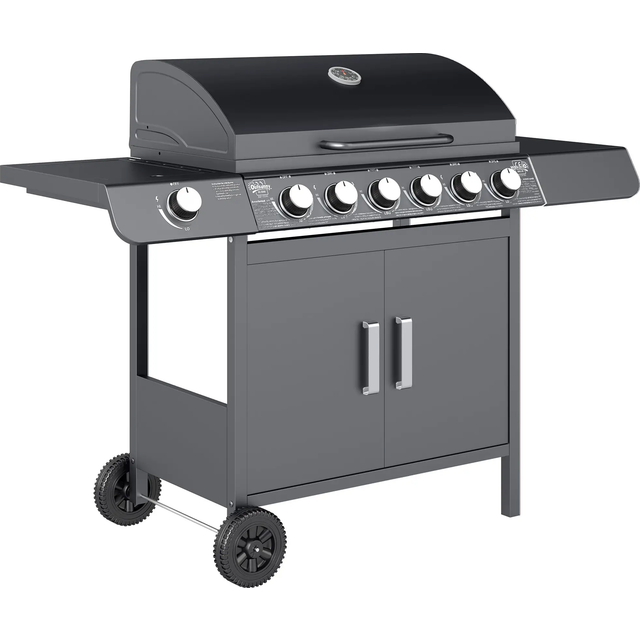Outsunny 6+1 Burner Gas BBQ Grill, Outdoor Barbecue Trolley with Wheels, Warming Rack, Side Shelves, Cabinet, Thermometer for Garden, Party, Camping,