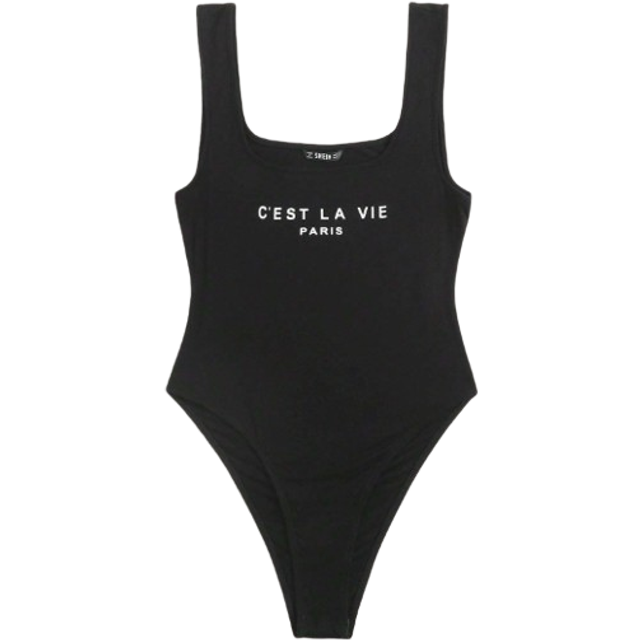 SHEIN Slogan Graphic Tank Bodysuit