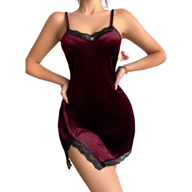 SHEIN Women&#39;s Spaghetti Strap Backless Lace Trim Elegant Nightgown