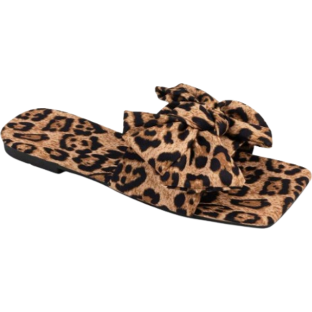 Platta sommarsandaler med leopardtryck, sexig festtofflor med rosettdekor, strandsandaler i bohemisk stil - Multifärgad (EUR36,EUR37,EUR38,EUR39,EUR40,EUR41,EUR42,EUR43)