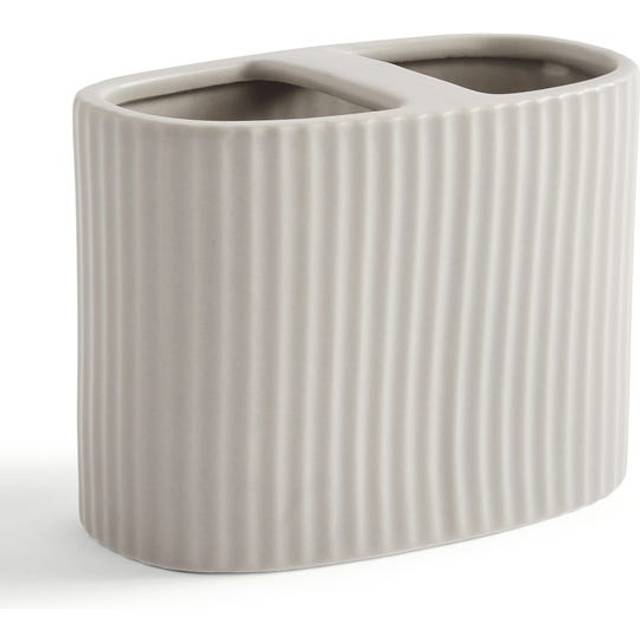 Ceramic Ribbed Electric Toothbrush Holder - Silver