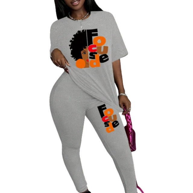 SHEIN 2pcs/Set Women&#39;s Casual Concentrated Slogan Printed Short Sleeve T-Shirt And Long Pants Set, Spring/Summer