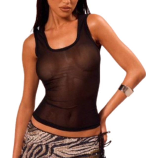 MUSERA Going Out Tops Sexy Black Mesh Fitted Tank Top Casual Summer Boho Ibiza Vacation Rave Club