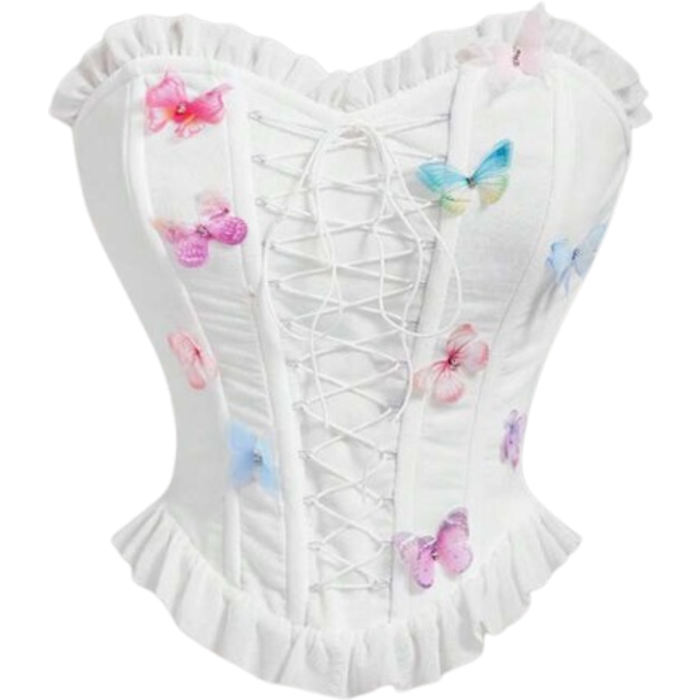 SHEIN Women&#39;s Corset , Multicolored Vintage Style Crop Top, White Top,Summer Top,Concert Tops,Butterfly Top,Cute Tops