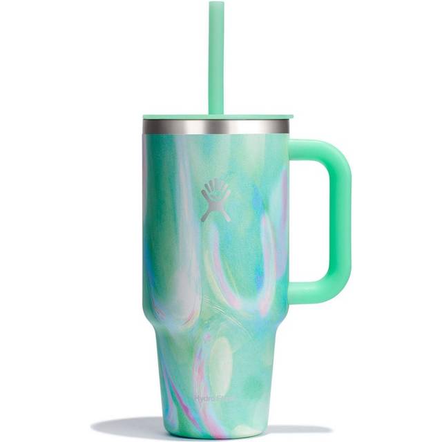 HYDRO FLASK - Travel Tumbler 946 ml 32 oz med stänGBar press-in-sugrörslock - Rostfritt stål - Dubbla väggar vakuumisolering - Stänksäker lock - Jelly Green