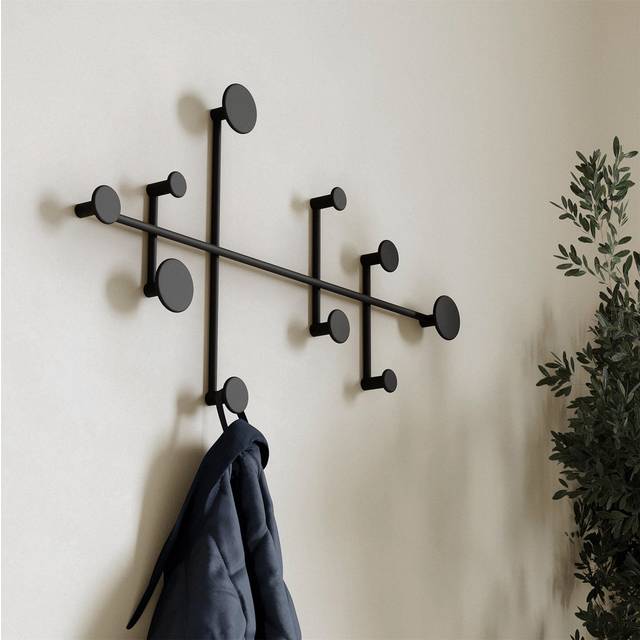Metal 6 - Hook Coat Rack - Black (32cm H X 55cm W X 4.5cm D)
