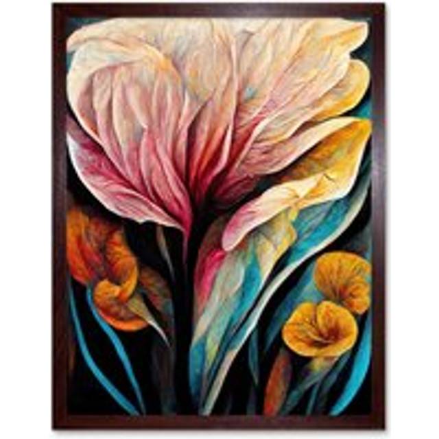 Wall Art Print Abstract Tropical Floral Bloom Acrylic Flower Art Framed - Brown - W12 inch x H16 inch