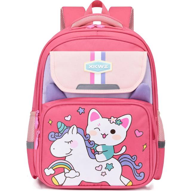 (Rose Red) Trendy Dinosaur Cartoon School Bag For Boys And Girls Spacious Comfortable Oxford Cloth