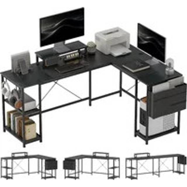 HOMCOM 168cm Reversible L Shaped Desk - 240cm Two Person Desk - Black | TJ Hughes
