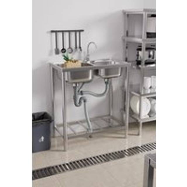 Living And Home Free Standing Commercial Stainless Steel Double Bowl Sink In Silver - One Size