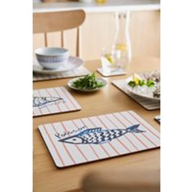 Catch Of The Day Paper Printed MDF Striped Placemat - Multi (21.5cm W X 29cm L X 0.5cm D)
