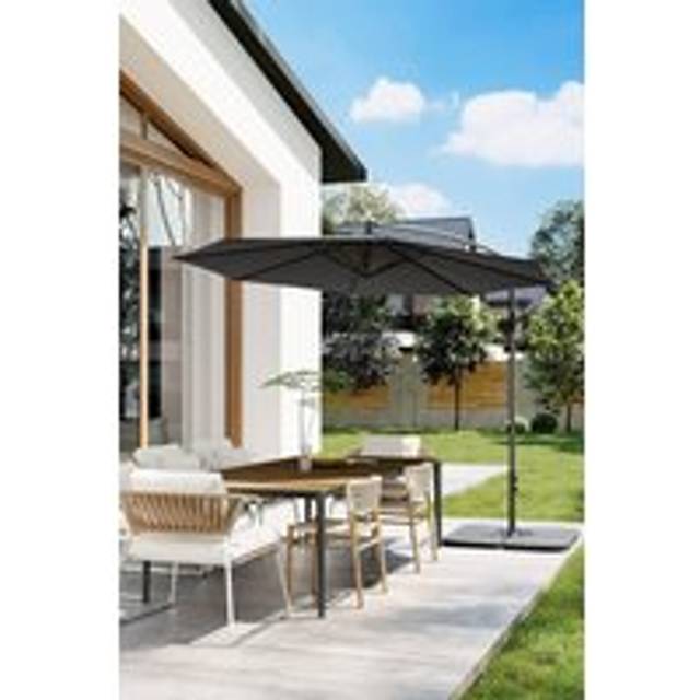Garden 3m Banana Parasol Large Cantileverwith Cross and Square Base - Dark Grey - One Size