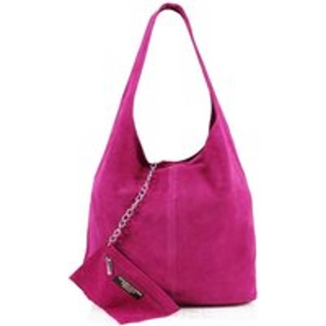 Spacious Slouch Genuine Italian Suede Tote Handbag - Fuchsia - One Size