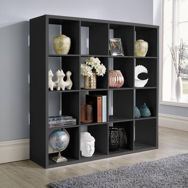 Home Source Cube Plus 16 Bookcase Shelving Storage Unit Black, Black