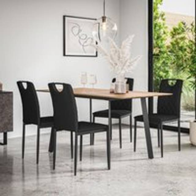 (Black) Haydon Extending Oak Effect Dining Table Set w 4-6 Monza Faux Leather Chairs