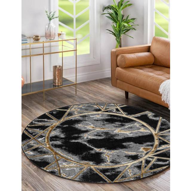 Abstract Indoor / Outdoor Area Rug - Black (Round 120cm)