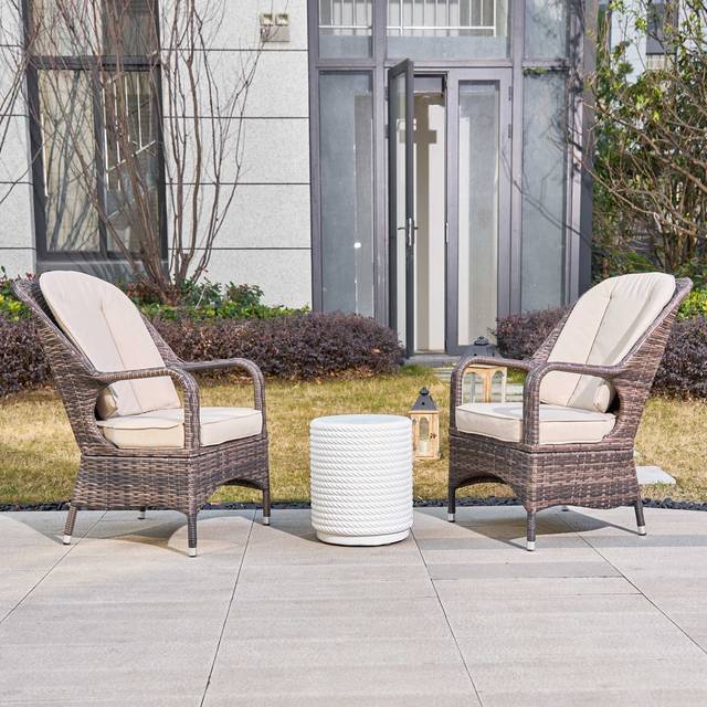 3-piece Patio Rattan Bistro Set With Coffee Table - Brown (2)