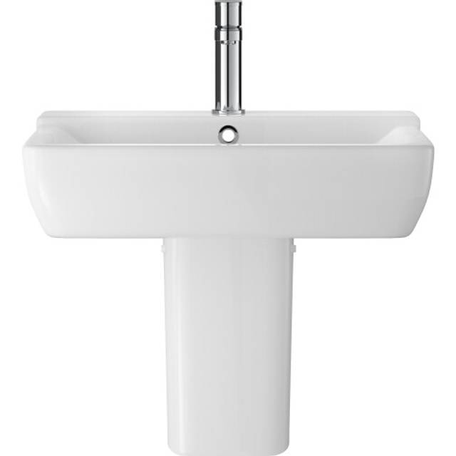 Alba Soft Square Ceramic Basin and Semi Pedestal, 550mm - Balterley