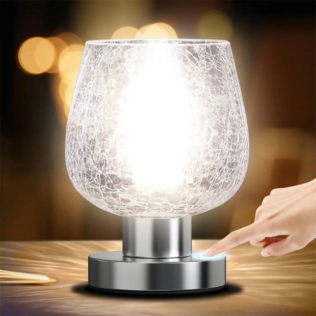 Bedroom Touch Bedside Table Lamp, Vintage Small Touch Lamp With Decorative Glass, Warm LED Bulb, 3-Way Dimmable Warm Light