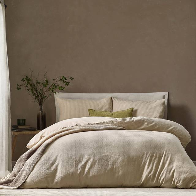 Yard Malton Stripe 100% Cotton Single Duvet Cover Set Linen, Cream