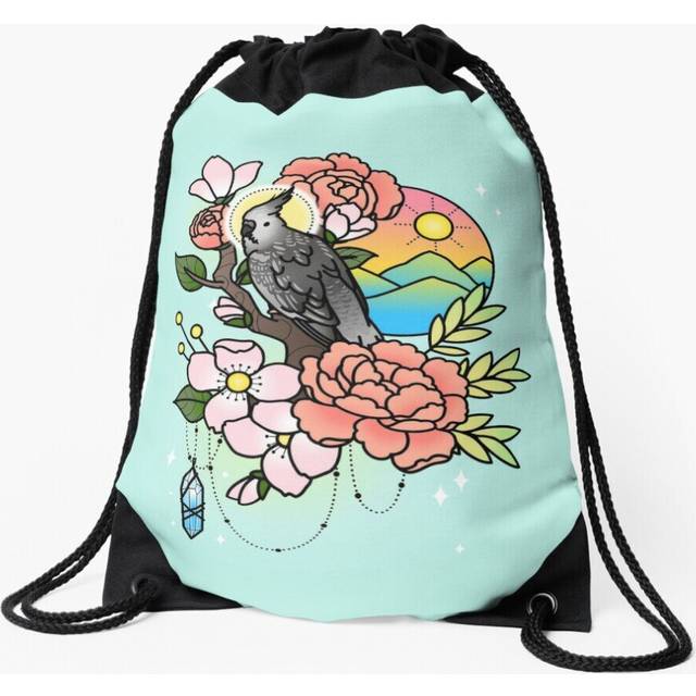 Drawstring Bag White-faced Cockatiel Tattoo-style Sport Gym Shoe Backpack