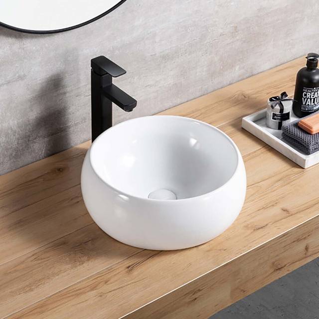 Round Bathroom Counter Top Basin Sink Wash Bowl White Ceramic 400mm