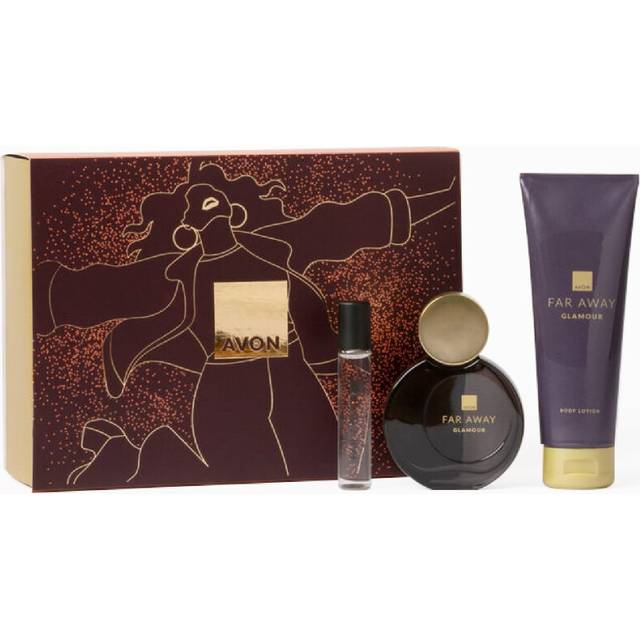 Far Away Glamour for Her Three Piece Gift Set with Eau de Parfum 50ml, Body Lotion 125ml and Purse Spray 10ml in a Gift Box, Oriental and Woody Scent