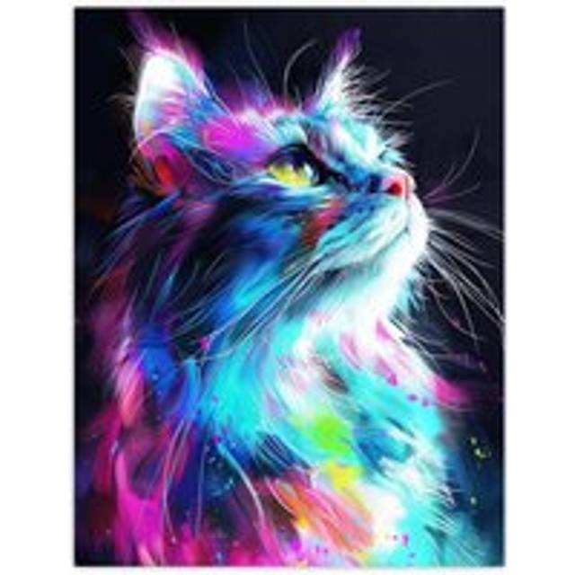 Wall Art Print Birman Cat Lover Neon Glowing Blue Pink Portrait Poster - Multi - W12 inch x H16 inch