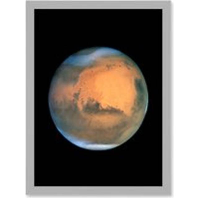 Hubble Space Telescope Image Mars Near Opposition 1995-2005: 2001 Regional Dust Storm On Red Planet At Its Closest Approach To Earth Art Print Framed - Grey - A4