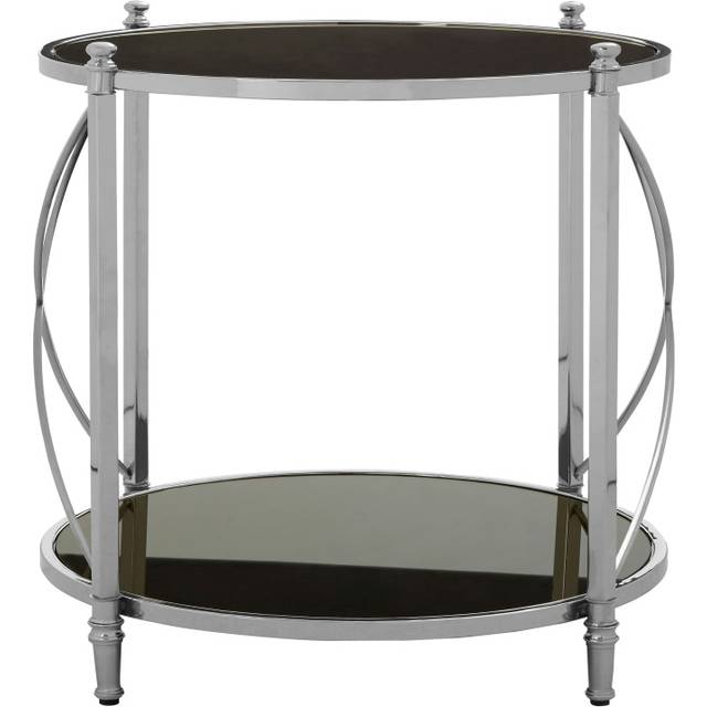 Black Mirrored Side Table By Couch,Geometric Round Table,Spacious Bedside Table,Silver Decorative Table - One Size