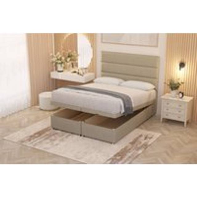 Chambery Hybrid Pocket Sprung Orthopaedic Ottoman Bed Set with Headboard Linen Fabric - Beige - Small Single