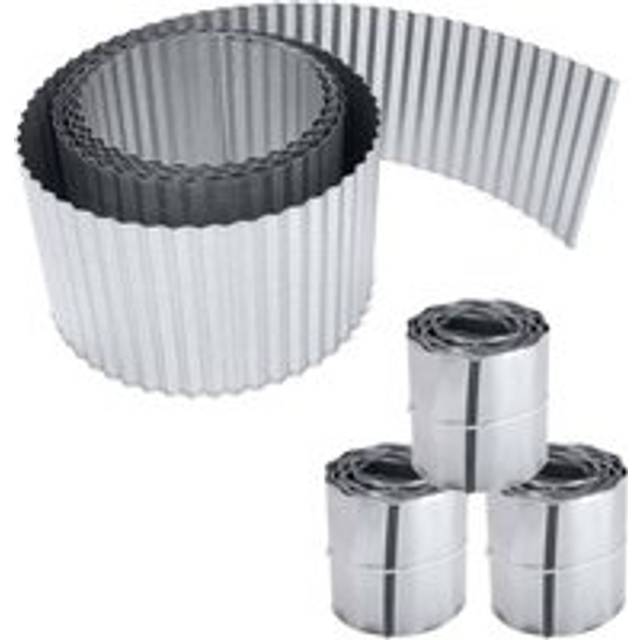 Rust Proof Galvanised Garden Lawn Steel Edging Corrugated Roll to Reduce Edge Weed Transfer - Silver - 3 Pack