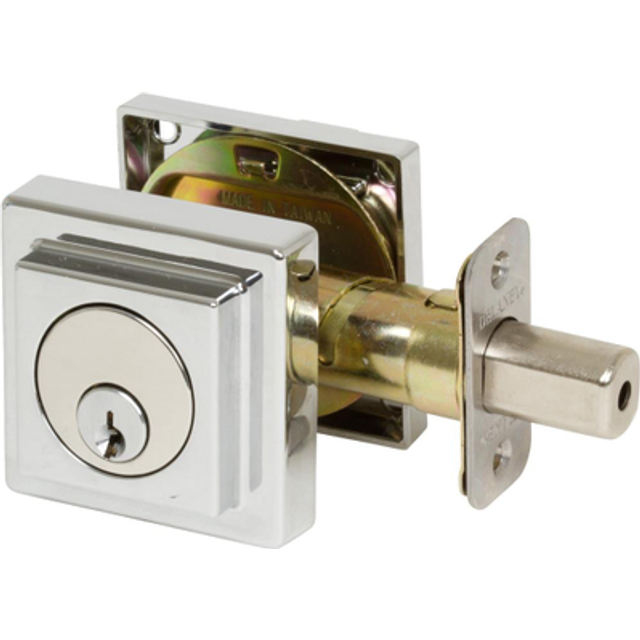 Delaney Contemporary 355006 Square Single Cylinder Deadbolt In Polished Chrome