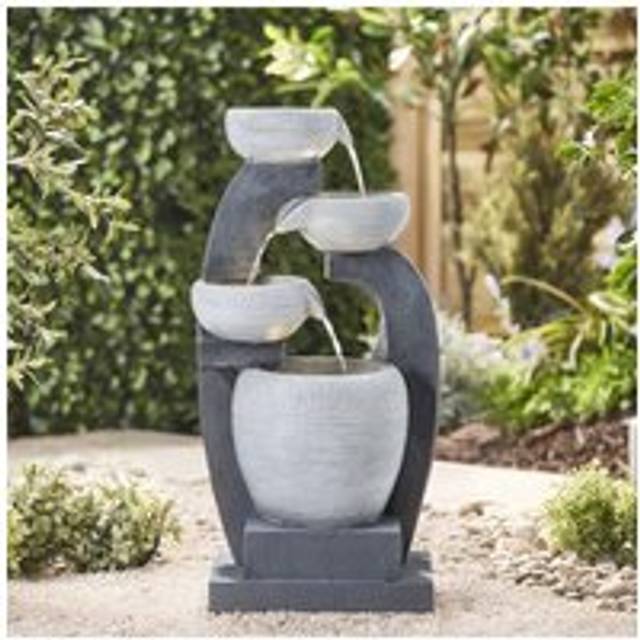 Garden Solar-Powered Water Feature Outdoor Fountain Decor with Lights - Natural - One Size