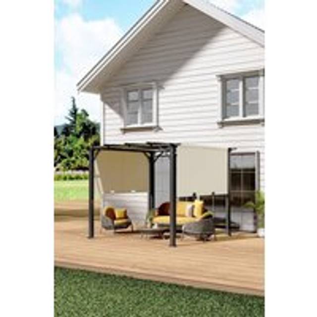 Outdoor Patio Pergola with Retractable Canopy - Beige - One Size