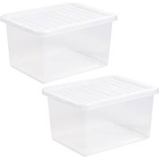 Storage Box Underbed 2 x 31 Litre Stackable Plastic Tidy Organiser Lid - Clear - M