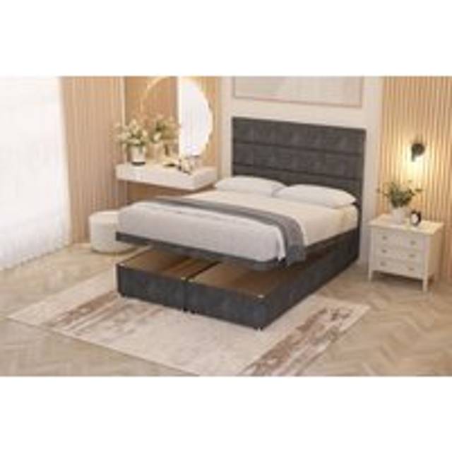Chambery Hybrid Pocket Sprung Orthopaedic Ottoman Bed Set with Headboard Tweed Fabric - Charcoal - Single