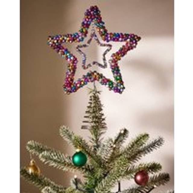 Double Multi-Coloured Jingle Bell Star Christmas Decorations Tree Topper - One Size
